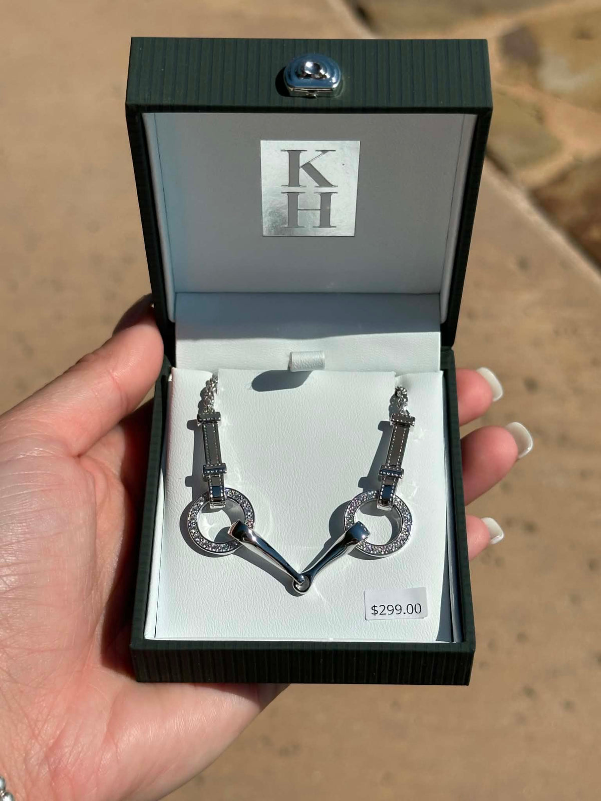 KH Sterling Silver Rhinestone Snaffle Bit Necklace