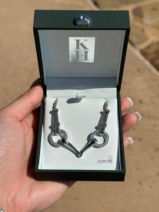KH Sterling Silver Rhinestone Snaffle Bit Necklace