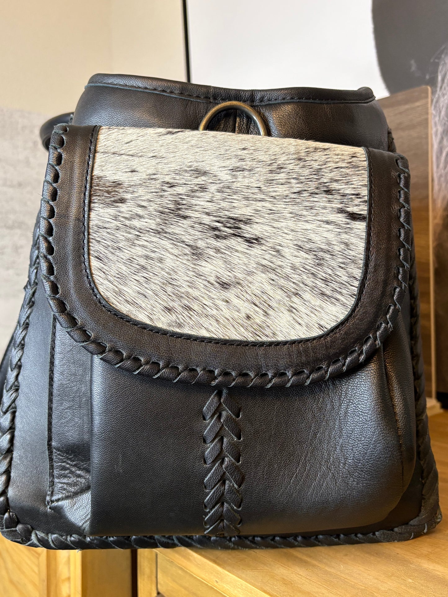 Black and white cowhide XL Duffle bag