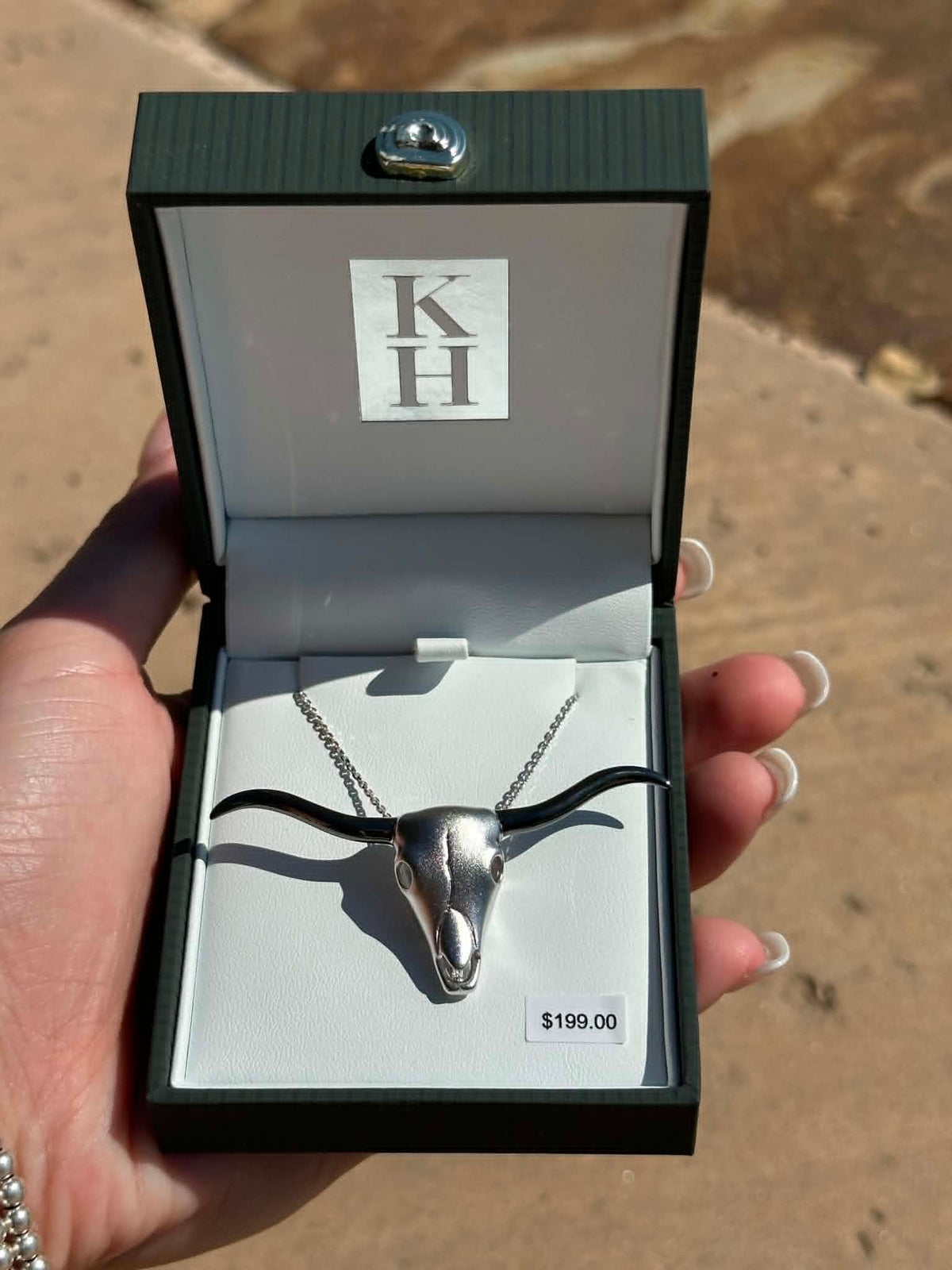 KH Sterling Silver Cow Skull Necklace
