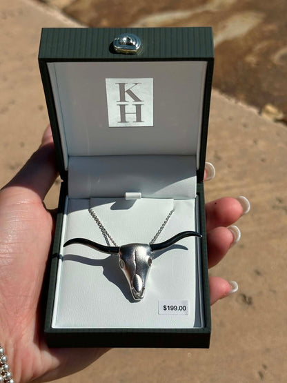 KH Sterling Silver Cow Skull Necklace