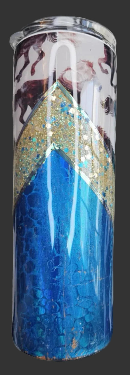 Electric Blue Running Horses 20 oz. Tumbler