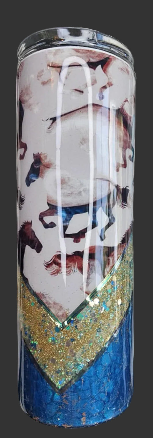 Electric Blue Running Horses 20 oz. Tumbler
