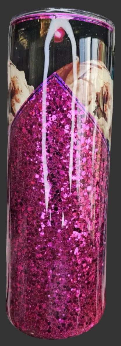 Dark Pink Glitter Floral 20 oz. Tumbler