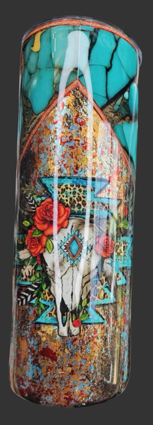 Southwestern Turquoise Skull Tumbler