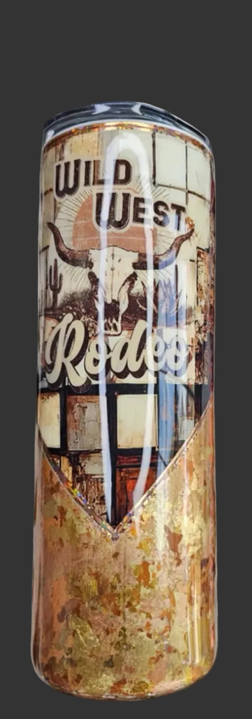 Wild West Rodeo Bronze tones 20 oz tumbler