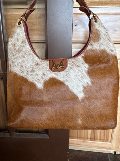 Loyal West Large Purse-in Brown and White Cowhide