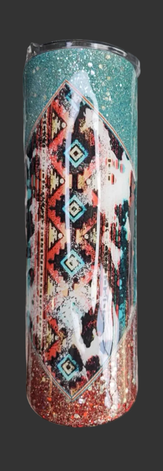 Ombre Glitter Red and Turquoise 30 oz.  tumbler