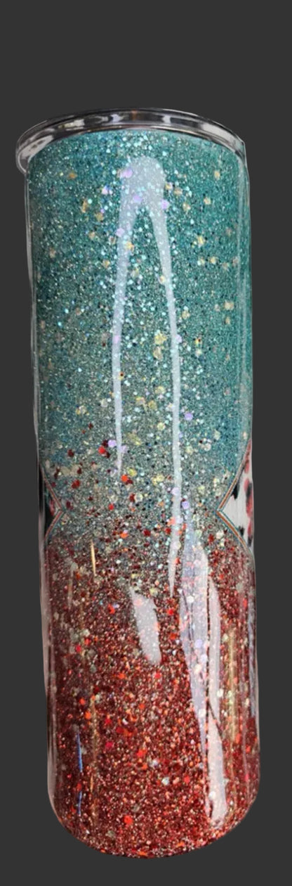 Ombre Glitter Red and Turquoise 30 oz.  tumbler