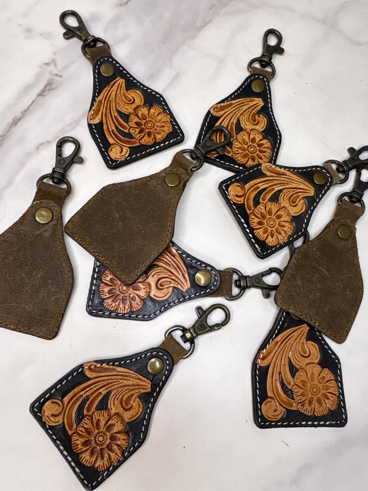 Tooled leather keychain