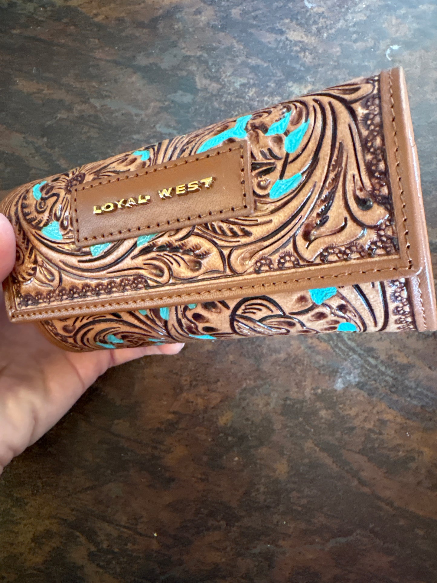 Canyon Jewelry Case Hand tooled Leather-Whiskey and Water