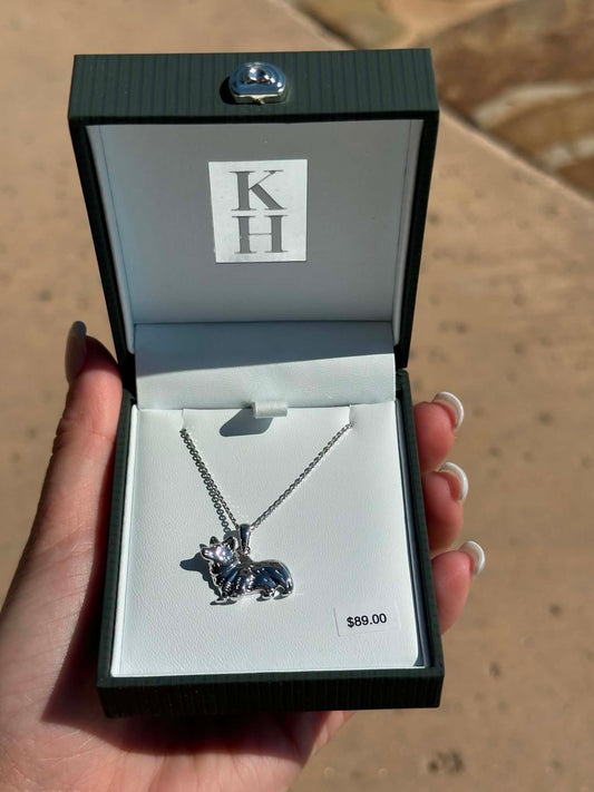 KH Sterling Silver Dainty Corgi Necklace