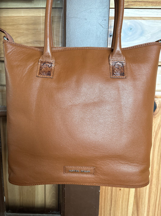Loyal West Drover Large Bag Brown-Brown Tooled Leather and Calfskin