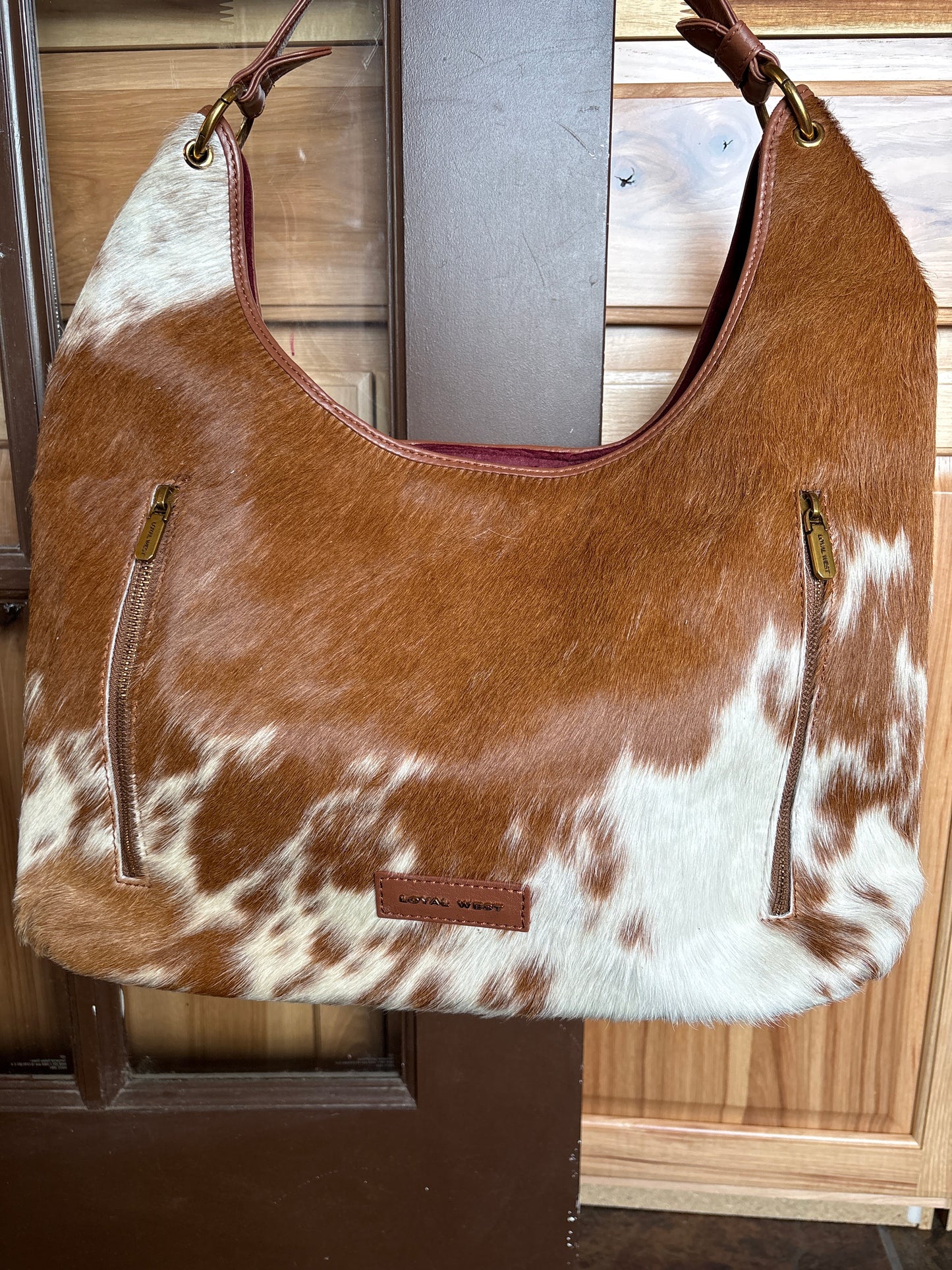 Loyal West Large Purse-in Brown and White Cowhide