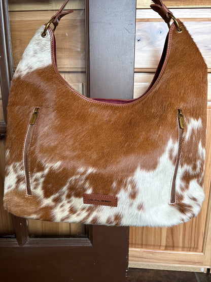 Loyal West Large Purse-in Brown and White Cowhide