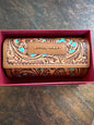 Canyon Jewelry Case Hand tooled Leather-Whiskey and Water