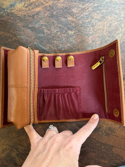 Canyon Jewelry Case Hand tooled Leather-Whiskey and Water