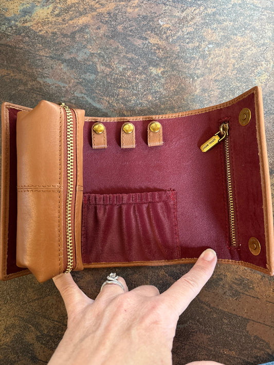 Canyon Jewelry Case Hand tooled Leather-Whiskey and Water