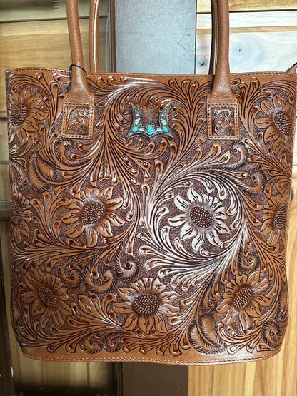 Loyal West Drover Large Bag Brown-Brown Tooled Leather and Calfskin
