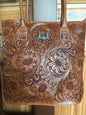 Loyal West Drover Large Bag Brown-Brown Tooled Leather and Calfskin