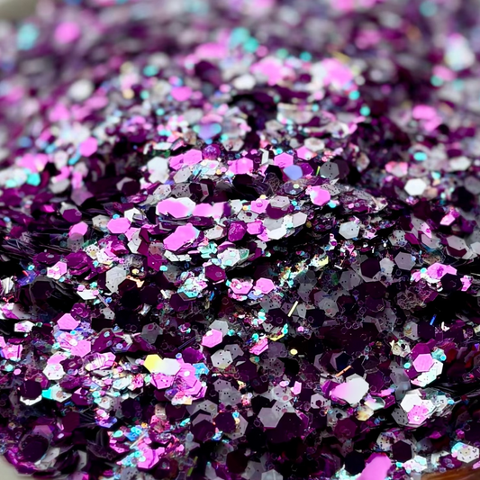 Mixture of pink, silver, purple glitter.