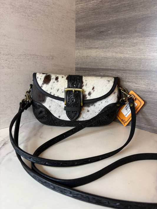 Cowhide black leather crossbody bag