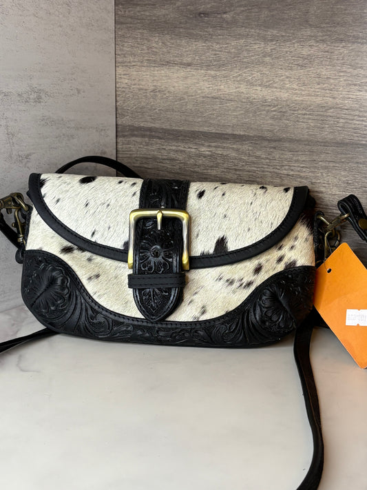 Cowhide black leather crossbody bag