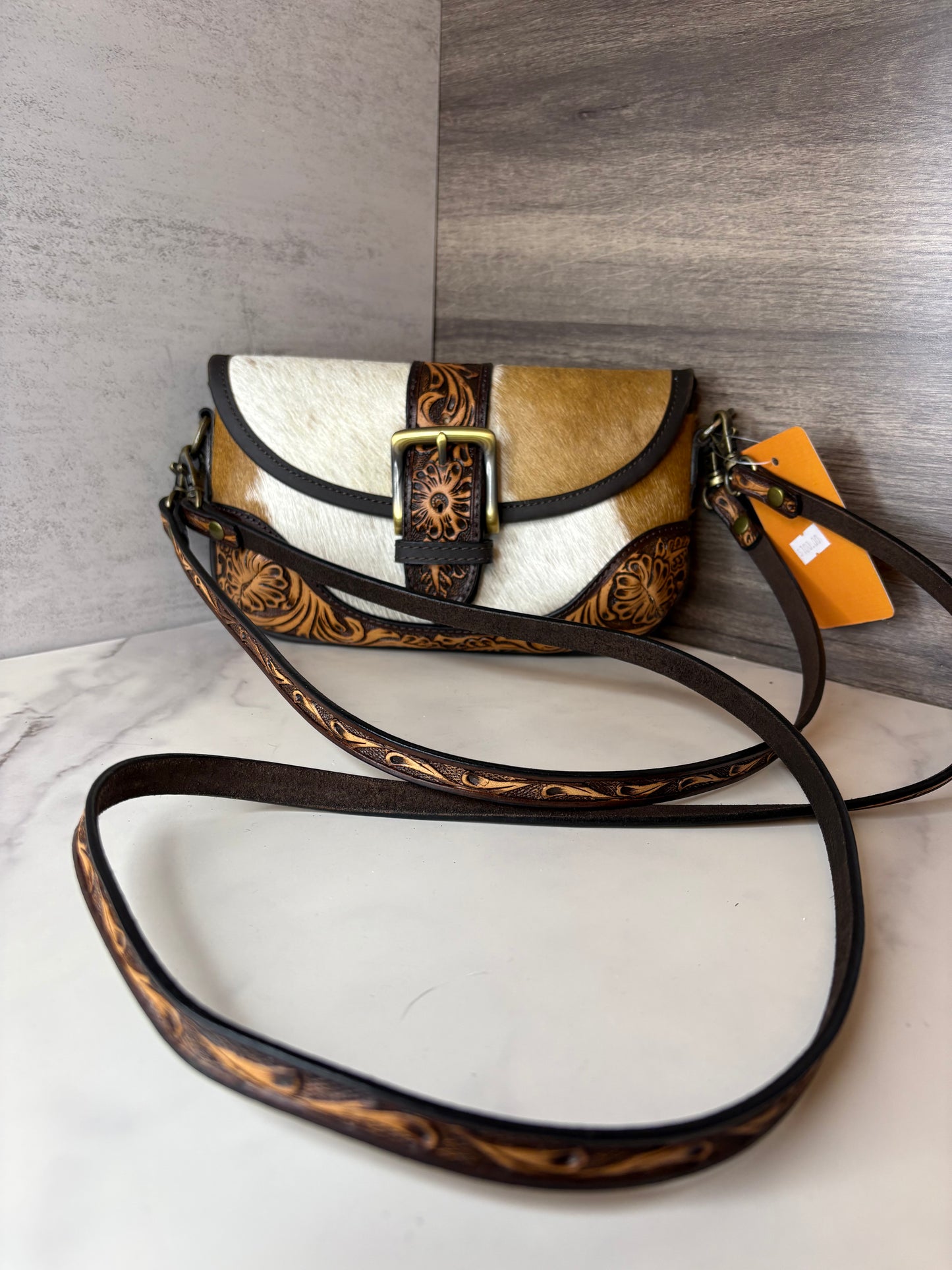 Cowhide Brown leather crossbody bag