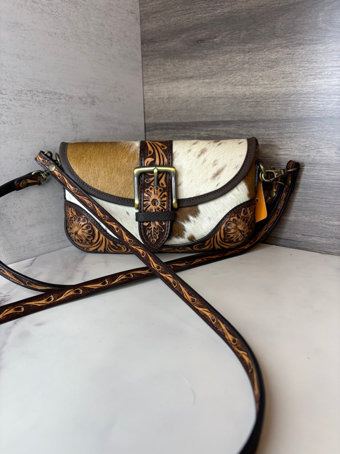 Cowhide Brown leather crossbody bag