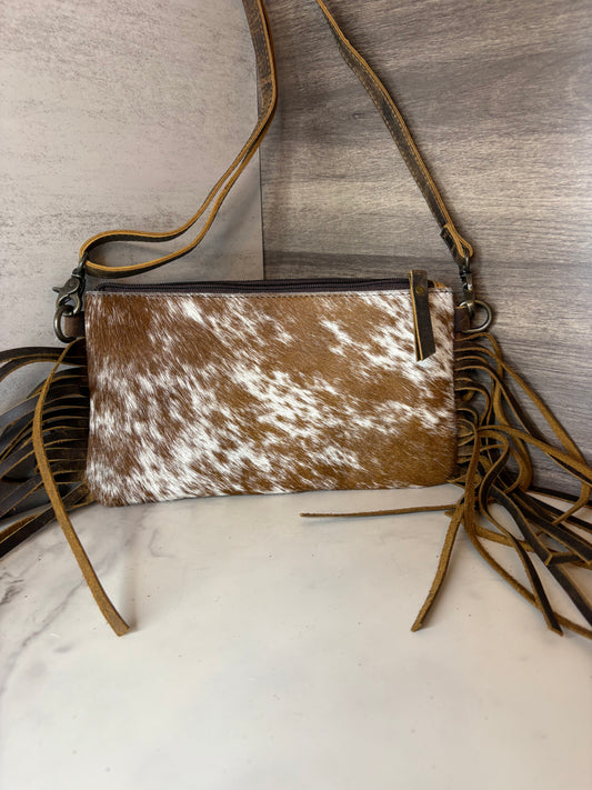 Crossbody cowhide bag with fringe