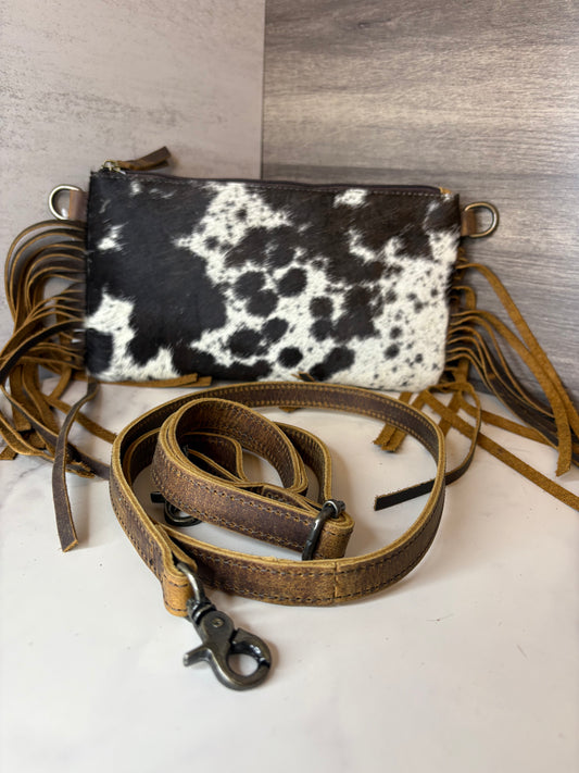 Crossbody cowhide bag with fringe
