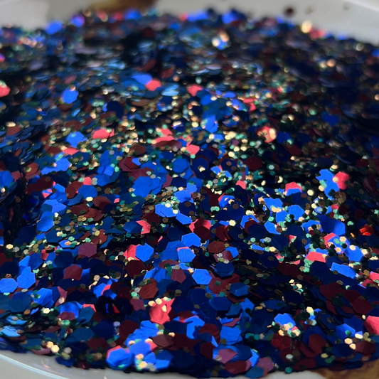 Glitter mix with red, copper, blue, green