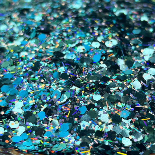 Mix of turquoise, silver and iridescent glitter